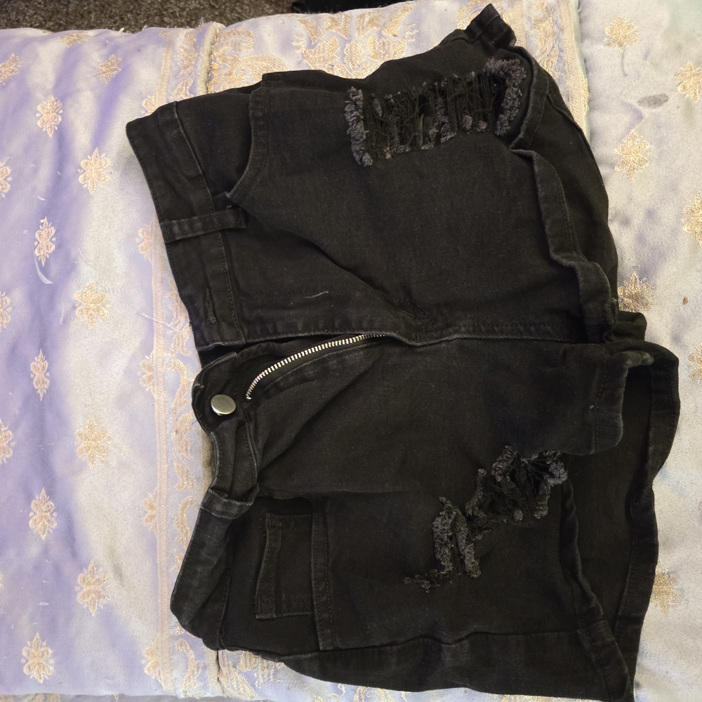 Black Distressed Denim Shorts